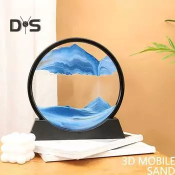 Движущаяся песчаная художественная картина, жидкое движение, 3D, глубокий песчаный пейзаж, рамочная жидкая картина, зыбучий песок, украшение для домашнего и офисного стола S синий