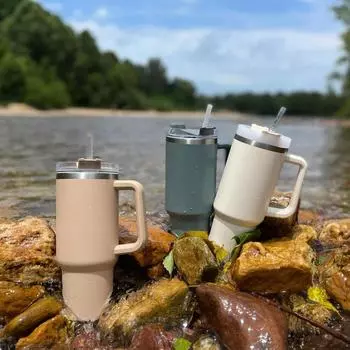 Двойная автомобильная чашка из нержавеющей стали с вакуумной изоляцией и соломинкой, большая вместимость, 40 унций 40oz чёрный