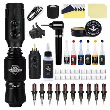 Двойная батарея беспроводной тату-ручки набор машинок для татуировки все в одном машина длительный срок службы батареи регулируемый ход тату-оборудование