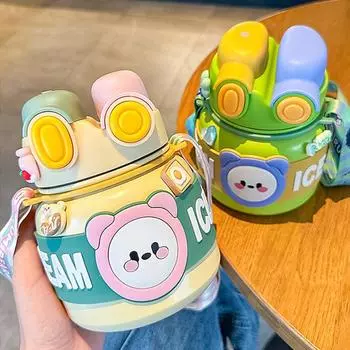 Двойная бутылка для питья большой емкости, 850 мл, портативная детская чашка с вакуумной изоляцией, соломенный термос из нержавеющей стали, большая чашка для живота No 3D Sticker