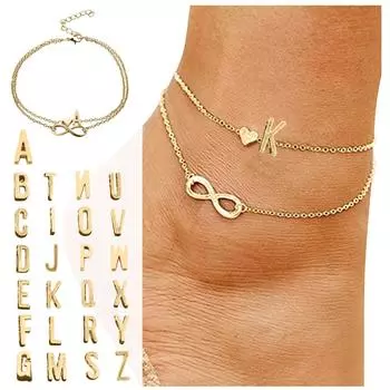Двойная цепочка для ног с буквами, бесконечная цепочка любви, женская цепочка для ног, летний подарок, пляжный подарок для мамы W золотой