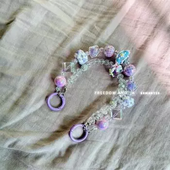 Двойная цепочка для телефона в виде кубика сахара, креативный брелок для ключей Sweet Girl, ремешок для запястья, браслет, чехол для наушников, подвеска, декоративная сумка синий