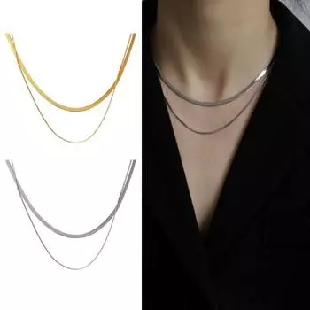 Двойная цепочка из нержавеющей стали, женское ожерелье Ins, веганская цепочка из змеиной кости, элегантное ювелирное изделие, подарок серебряный