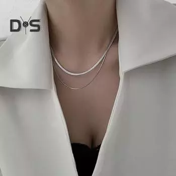 Двойная цепочка из нержавеющей стали, женское ожерелье Ins, веганская цепочка из змеиной кости, элегантный ювелирный подарок для нее серебряный