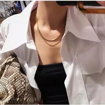 Двойная цепочка из титановой стали: Женская цепочка на ключицу в стиле европейской и американской хип-хоп. Single layer silver серебряный