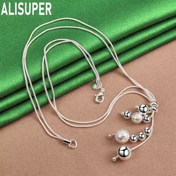 Двойная цепочка-змейка из стерлингового серебра 925 пробы с матовыми гладкими бусинами, модные свадебные украшения 45CM