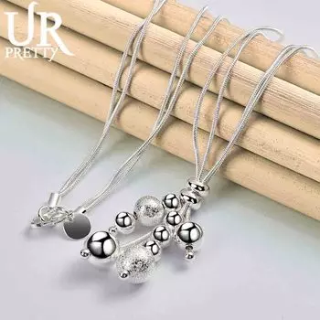 Двойная цепочка-змейка из стерлингового серебра 925 пробы с матовыми гладкими бусинами, модные свадебные украшения 45CM