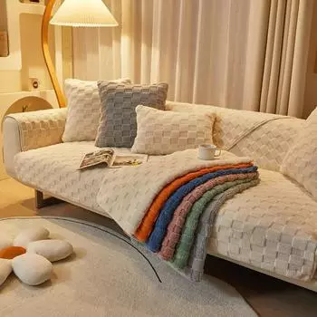 Двойная цветная подушка для дивана, универсальный нескользящий чехол для дивана на четыре сезона, современный простой кожаный чехол для дивана для гостиной, тканевое полотенце 70x70cm 1pcs синий