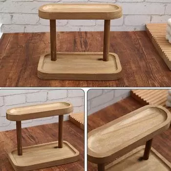 Двойная деревянная полка, столешница, комод, стеллаж для хранения косметики, стеллаж для ювелирных изделий, стеллаж для суккулентов, стеллаж для цветов, стеллаж для десертов коричневый