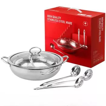 Двойная двойная кастрюля из нержавеющей стали, посуда Shabu, совместимая с индукционной печью 32cm