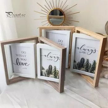 Двойная фоторамка, вертикальная вращающаяся складная фоторамка с оргстеклом, деревенская настольная декоративная фоторамка для домашнего офиса S