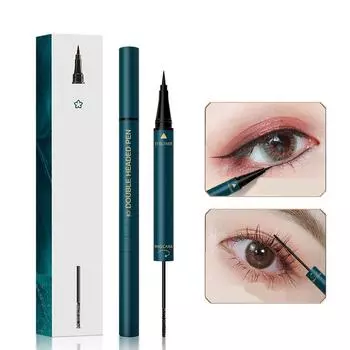 Двойная головка для глаз, черные длинные локоны, водостойкая подводка для глаз 2 в 1 для начинающих женщин 0.4g+1.5ml