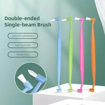 Двойная головка, одинарный комплект, ортодонтическая зубная щетка, щетка для чистки межзубных промежутков, портативный инструмент для чистки зубов с мягкой щетиной розовый