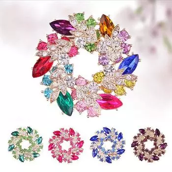 Двойная хрустальная брошь-венок для женщин, весенняя круглая брошь из сплава с цветком, модные аксессуары для одежды