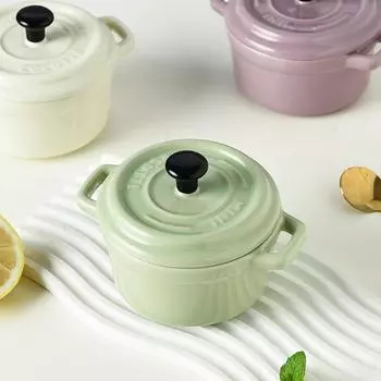 Двойная керамическая миска для варки яиц на пару с крышкой для домашнего декора, десертная миска для детского питания, однотонный декоративный мини-поднос INS