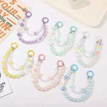 Двойная корейская бабочка телефонный шарм цвета бисерная цепочка для телефона милый мобильный телефон ремешки цепочка кулон на сумку розовый