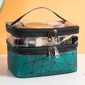 Двойная косметичка большой емкости, многофункциональная портативная дорожная сумка для хранения, портативная косметичка на молнии для ухода за кожей чёрный