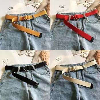 Двойная круглая пряжка Холщовый ремень Модный мужской ремень Прочный мужской пояс Джинсы жёлтый