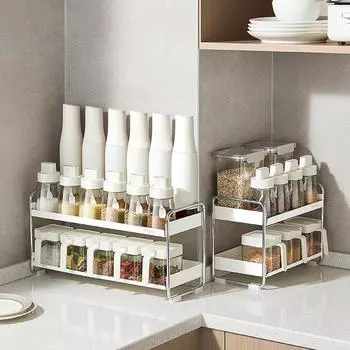 Двойная кухонная полка, металлическая полка для приправ из нержавеющей стали, масляный горшок, стеллаж для хранения приправ, комбинированный набор Small 1pc белый