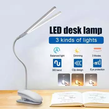 Двойная лампа для головы, студенческая настольная лампа для чтения, гибкая настольная лампа с регулируемой яркостью, ночник для защиты глаз с клипсой a table lamp белый