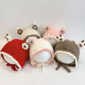 Двойная любовь кроличьи ушки детская вязаная шапка осенне-зимняя шерстяная шапка детская теплая зимняя хлопковая теплая шапка с ушками One size fits all, suitable for about 6-36 months