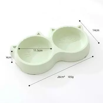Двойная миска для домашних кошек из экологически чистого полипропилена в форме мордочки мультяшного кота, миска для кормления водой, нескользящая кормушка для щенков и кошек зелёный