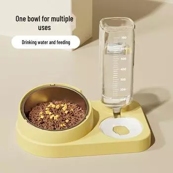 Двойная миска для домашних животных: Автоматическая миска для воды и еды для кошек и собак, наклонная конструкция для удобства кормления. Small (500ml water bottle)