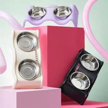 Двойная миска для домашних животных, креативная поилка для щенков, универсальная миска для домашних животных, товары для животных фиолетовый