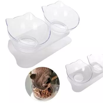 Двойная миска для кошек для маленьких кошек, собак, котят, приподнятая, нескользящая миска для подачи воды, миска для воды с защитой от наклона, миска для воды для щенков, товары для домашних животных