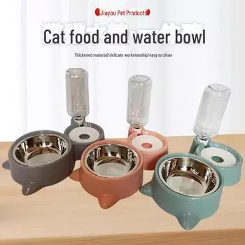 Двойная миска для кошек и собак из нержавеющей стали с защитой шеи и автоматическим диспенсером для воды Cat ear pet bowl 28cmx14cmx23cm коралловый