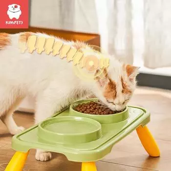 Двойная миска для кошек Kimpets, приподнятая миска для кормления домашних животных, нескользящая миска для собак, наклонная подставка, кормушка для кошек, миска для кормления, принадлежности для котят оранжевый