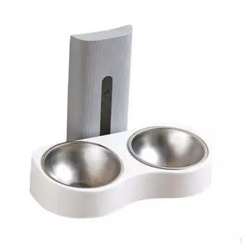 Двойная миска для кошек, многофункциональная приподнятая кормушка, декоративная поилка, настенная поилка Brown and Beige