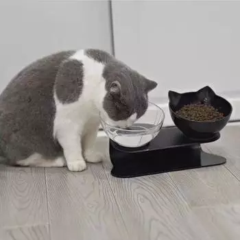 Двойная миска для кошек с приподнятой подставкой Миска для корма для домашних животных для маленьких собак, кошек Защита шейного отдела позвоночника Корм для собак Кормушка для воды Нескользящие миски Товары для домашних животных Бульдог