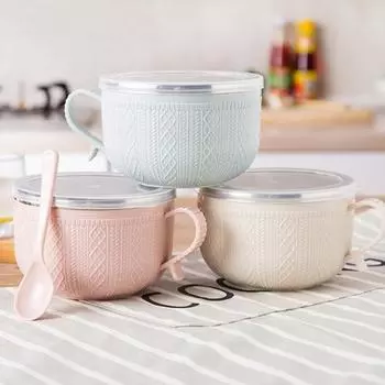 Двойная миска для рамэн из нержавеющей стали, миска для лапши быстрого приготовления, анти-ошпаривание, милый кролик