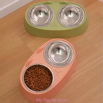 Двойная миска для собак, станция кормления домашних животных, миски для воды и еды из нержавеющей стали с подставкой для кошек, щенков, маленьких собак, товары для животных жёлтый