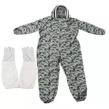 Двойная молния цельный костюм для пчеловодства защитная одежда с перчатками для пчеловода(1 пара