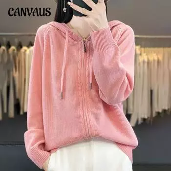 Двойная молния с капюшоном свитер кардиган трикотажный свитшот женский осенний повседневный топ S оранжевый