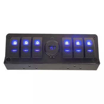 Двойная панель переключателей QC3.0 12-24 В 20 А Водонепроницаемая 6 + 1 коробка кулисного переключателя для автомобилей, яхт, универсальная синий