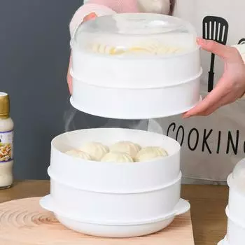 Двойная пластиковая пароварка для микроволновой печи, круглая пароварка с крышкой, рисоварка, решетка для приготовления на пару, кухонные принадлежности для приготовления пищи