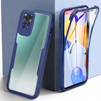 Двойная пленка на передний экран с поворотом на 360 градусов, жесткий задний чехол для Xiaomi Redmi Note 11 10 9 Pro 11S 10A 10C 9T 9A Poco X4 X3 NFC M4 M2 M3 Pro, прозрачный мягкий чехол Poco M2 чёрный