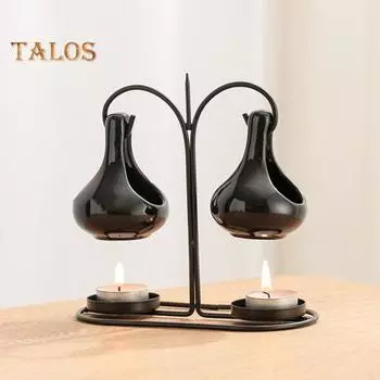 Двойная подвесная ароматерапевтическая печь, керамическая ароматерапия, эфирное масло, нагреватель воска для чайных свечей, аромадиффузор для спальни, комнаты для медитации чёрный