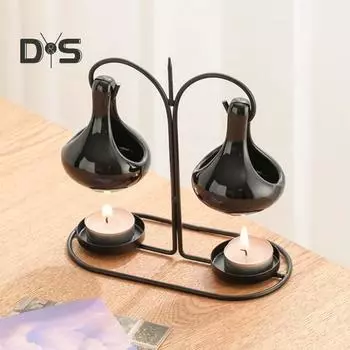 Двойная подвесная ароматерапевтическая печь, керамическая ароматерапия, эфирное масло, нагреватель воска для чайных свечей, аромадиффузор для спальни, комнаты для медитации чёрный