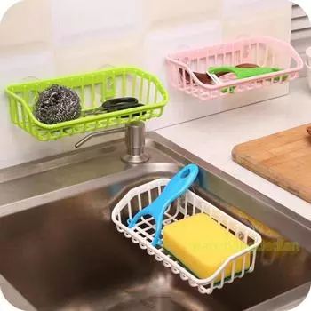 Двойная присоска, кухонная дренажная полка, стеллаж для хранения губки для мытья посуды, случайный цвет белый