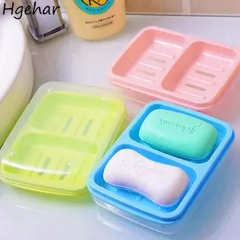 Двойная решетчатая мыльница для ванной комнаты, общежития, студентов, переносная душевая миска с крышкой, водонепроницаемый герметичный корпус, сливная пластина зелёный