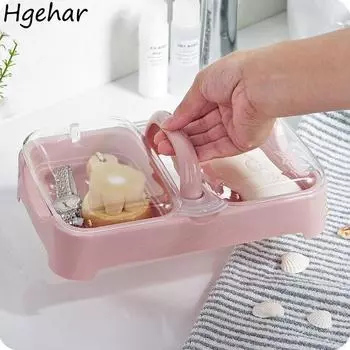Двойная решетка водонепроницаемая мыльница герметичная с крышкой держатель для слива портативный общежитие дорожные бытовые ящики контейнер для хранения светло-розовый