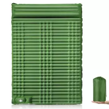 Двойная самонадувающаяся походная кровать для взрослых со встроенным ножным насосом и подушками Navy Blue