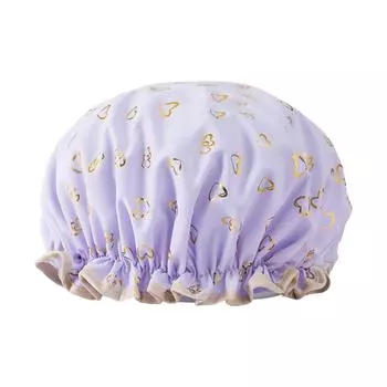 Двойная шапочка для душа Водонепроницаемая шапочка для волос Горячая золотая напечатанная териленовая хлопковая шапочка для душа для купания женщин 1 фиолетовый