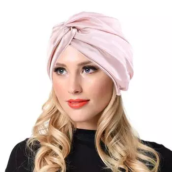 Двойная шелковая ночная шапочка для сна из шелка для женщин с эластичной лентой для ухода за волосами, длинные волосы розовый