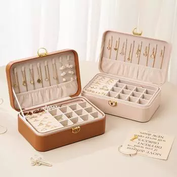 Двойная шкатулка для хранения ювелирных изделий, ожерелий, сережек, колец, ювелирных изделий, настольная шкатулка для хранения ювелирных изделий с несколькими отделениями и замком 25*17*8.5cm коричневый