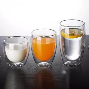 Двойная стеклянная кружка с термостойкой изоляцией для чая, 250/350/450 мл, прозрачная кружка для кофе ручной работы для сока, молока, латте 1 cup